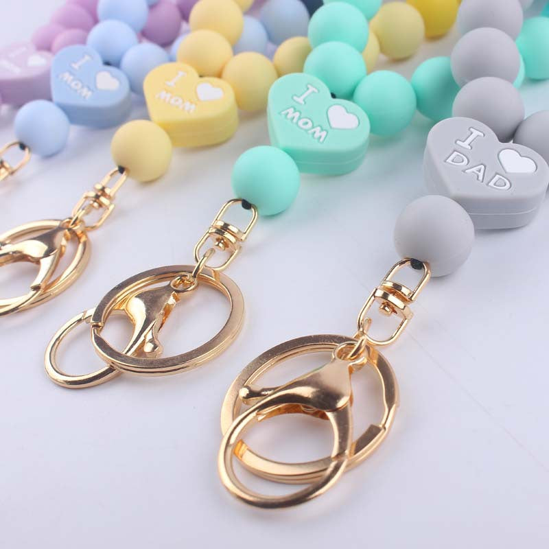 Wholesale Cartoon Double-sided Love Silicone Beaded Wrist Keychain